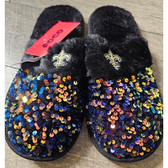 New Orleans Saints NFL Football Sequin Slippers NEW - Picture 2 of 6